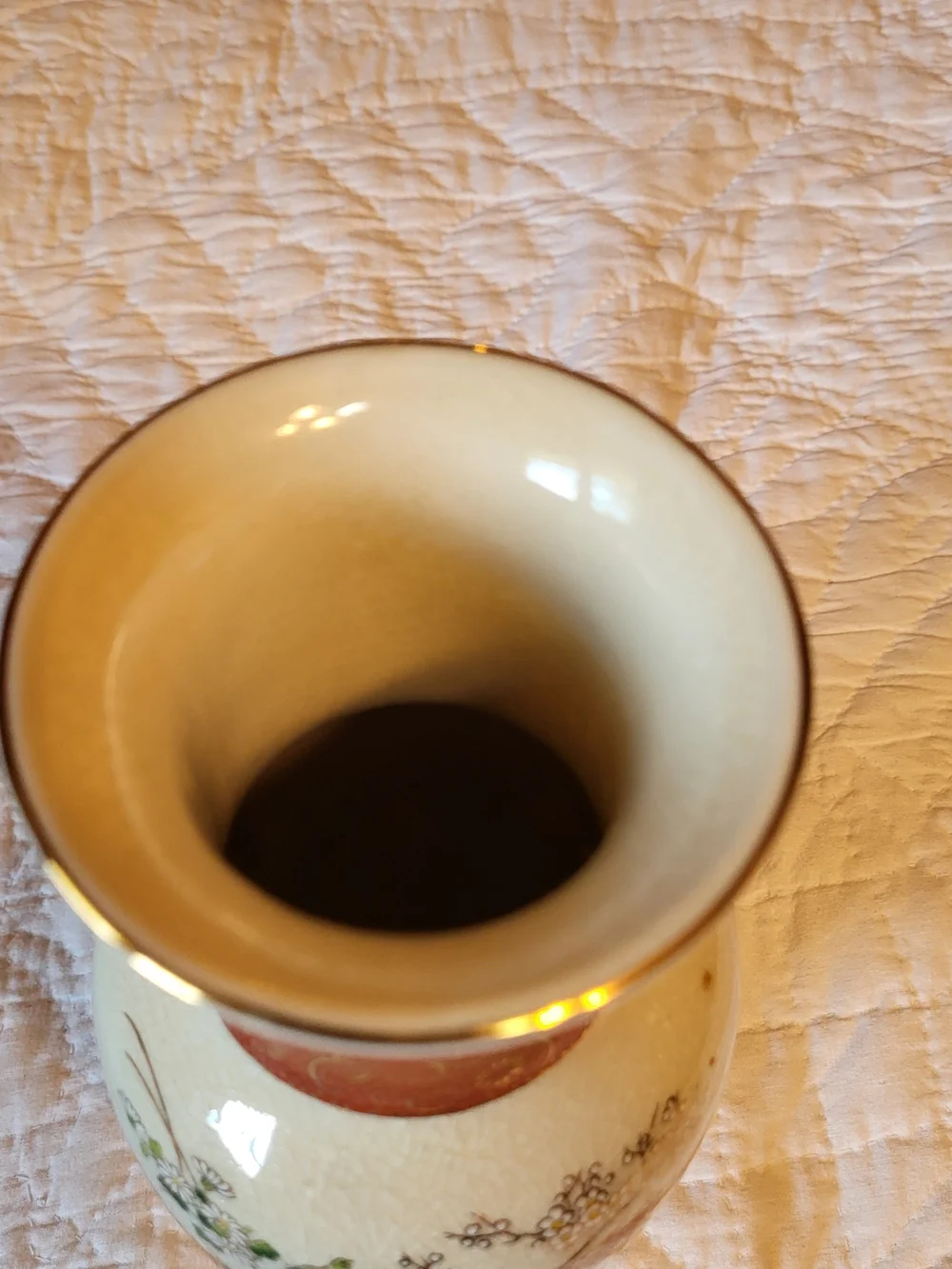 Decorative Cream and Orange Floral Peacock Ceramic Vase